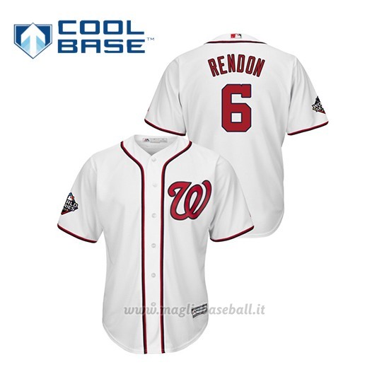 Maglia Baseball Uomo Washington Nationals 6 Anthony Rendon 2019 World Series Bound Cool Base Bianco